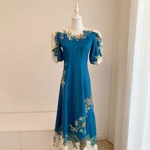 Alemais linen blue midi skirt